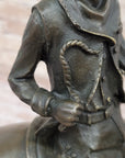 Bronze Western Sculpture Cowboy on Horseback Statue Figure 14" x 11"