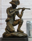Bronze Figure of a Kneeling Ranger With Rifle Cowboy Theme Sculpture Statue 11" x 8"