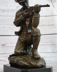 Bronze Figure of a Kneeling Ranger With Rifle Cowboy Theme Sculpture Statue 11" x 8"