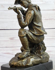 Bronze Figure of a Kneeling Ranger With Rifle Cowboy Theme Sculpture Statue 11" x 8"