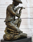 Bronze Figure of a Kneeling Ranger With Rifle Cowboy Theme Sculpture Statue 11" x 8"