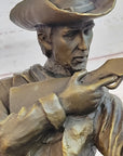Bronze Figure of a Kneeling Ranger With Rifle Cowboy Theme Sculpture Statue 11" x 8"