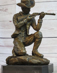 Bronze Figure of a Kneeling Ranger With Rifle Cowboy Theme Sculpture Statue 11" x 8"