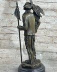 Native American Warrior and Eagle Sculpture Signed Original M. Lopez Bronze