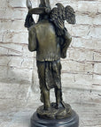 Native American Warrior and Eagle Sculpture Signed Original M. Lopez Bronze