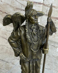 Native American Warrior and Eagle Sculpture Signed Original M. Lopez Bronze