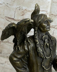 Native American Warrior and Eagle Sculpture Signed Original M. Lopez Bronze