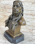 Native American Warrior Chief Bronze Bust Sculpture Art Statue Figure Figurine