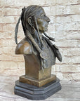 Native American Warrior Chief Bronze Bust Sculpture Art Statue Figure Figurine