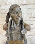 Native American Warrior Chief Bronze Bust Sculpture Art Statue Figure Figurine