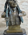 Indian Native American Chief Bust Bronze Marble Base Statue Original Art by Milo