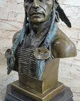 Indian Native American Chief Bust Bronze Marble Base Statue Original Art by Milo