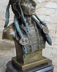 Indian Native American Chief Bust Bronze Marble Base Statue Original Art by Milo