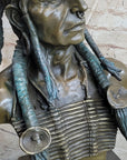 Indian Native American Chief Bust Bronze Marble Base Statue Original Art by Milo
