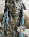 Indian Native American Chief Bust Bronze Marble Base Statue Original Art by Milo