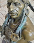 Indian Native American Chief Bust Bronze Marble Base Statue Original Art by Milo