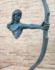 Native American Indian Bow Archer Abstract Bronze Statue Sculpture Blue Green Patina 33" x 23"