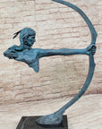 Native American Indian Bow Archer Abstract Bronze Statue Sculpture Blue Green Patina 33" x 23"