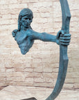 Native American Indian Bow Archer Abstract Bronze Statue Sculpture Blue Green Patina 33" x 23"