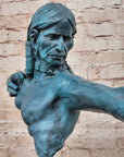 Native American Indian Bow Archer Abstract Bronze Statue Sculpture Blue Green Patina 33" x 23"