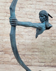 Native American Indian Bow Archer Abstract Bronze Statue Sculpture Blue Green Patina 33" x 23"