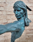 Native American Indian Bow Archer Abstract Bronze Statue Sculpture Blue Green Patina 33" x 23"
