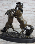 Dueling Stallion Horses Rearing Horse Bronze Statue Sculpture Decor Marble Base Original