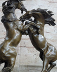 Dueling Stallion Horses Rearing Horse Bronze Statue Sculpture Decor Marble Base Original