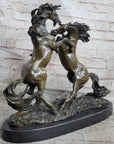 Dueling Stallion Horses Rearing Horse Bronze Statue Sculpture Decor Marble Base Original