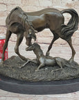 Horses Mare W/Foal Horse Bronze Sculpture Wild Farm Animal Marble Base