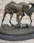 Horses Mare W/Foal Horse Bronze Sculpture Wild Farm Animal Marble Base