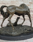 Horses Mare W/Foal Horse Bronze Sculpture Wild Farm Animal Marble Base