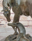 Horses Mare W/Foal Horse Bronze Sculpture Wild Farm Animal Marble Base