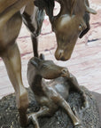 Horses Mare W/Foal Horse Bronze Sculpture Wild Farm Animal Marble Base