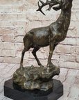 Chalet Lodge Art Elk Stag Buck Deer Hunter Bronze Marble Base Sculpture Statue