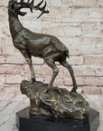 Chalet Lodge Art Elk Stag Buck Deer Hunter Bronze Marble Base Sculpture Statue