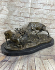 Jules Mene Stags Reindeer Deer Elk Confrontation Bronze Sculpture Marble Base