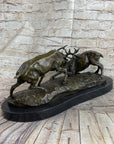 Jules Mene Stags Reindeer Deer Elk Confrontation Bronze Sculpture Marble Base