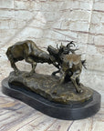 Jules Mene Stags Reindeer Deer Elk Confrontation Bronze Sculpture Marble Base