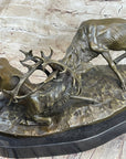 Jules Mene Stags Reindeer Deer Elk Confrontation Bronze Sculpture Marble Base