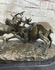 Jules Mene Stags Reindeer Deer Elk Confrontation Bronze Sculpture Marble Base