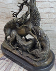 Elk Reindeer Attacked by Hunting Dogs Bronze Statue Sculpture Figure Barye 14" x 16"