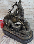 Elk Reindeer Attacked by Hunting Dogs Bronze Statue Sculpture Figure Barye 14" x 16"