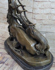 Elk Reindeer Attacked by Hunting Dogs Bronze Statue Sculpture Figure Barye 14" x 16"