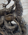 Elk Reindeer Attacked by Hunting Dogs Bronze Statue Sculpture Figure Barye 14" x 16"