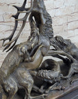 Elk Reindeer Attacked by Hunting Dogs Bronze Statue Sculpture Figure Barye 14" x 16"