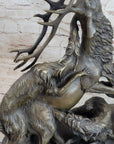 Elk Reindeer Attacked by Hunting Dogs Bronze Statue Sculpture Figure Barye 14" x 16"