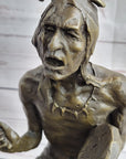Native American Indian Shaman Medicine Man Playing Tom Tom - Bronze Sculpture Original Art