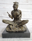 Native American Indian Shaman Medicine Man Playing Tom Tom - Bronze Sculpture Original Art