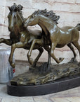 Galloping Pair of Horses Bronze Statue Sculpture Decor Signed Zhang 10" x 17"